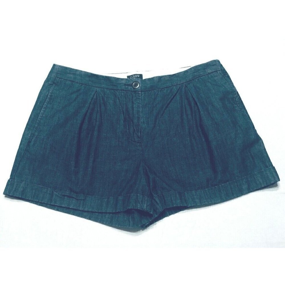 J. Crew  Womens Size 2 Dark Chambray Pleated Cuffed Shorts Pockets Boho